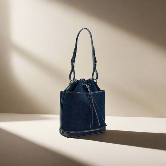 Urban Luxe Denim Bucket Bag – Midnight Blue